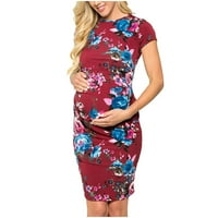 Xihbxyly дамска рокля за майчинство, дамско майчинство с къс ръкав кръгла шия флорална рокля за бременност дрехи черна рокля за