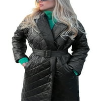 Жени зима надолу с дълъг палто с дълъг ръкав тренч палто върху коляното връхни дрехи с подплатено яке с колан