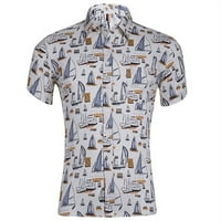 Хавайска мъжка риза Модна тениска с къс ръкав Небрежна риза за ревера за мъже плаж с едно гърди мъжки дрехи Превръщане на блуза
