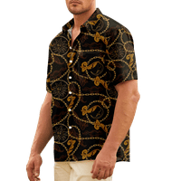 Мъжки хавайска риза с къс ръкав луксозен принт Небрежен копче с рокля отгоре за мъжки момчета, -8xl