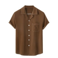 Мъжки късо ръкав риза Lovskoo Summer Button Down Beach Rish върхове ежедневни солидни модни якички с джобна блуза кафе