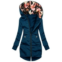 Wofeydo Winter Coats for Women, Pocket Fashion Fashion Long Loweve Coat Print Print Floral Zipper Женско яке Женско палто, есенни