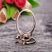 Milgrain Art Deco 2. Карат кръг отрязано черен диамант Мосанит годежен пръстен на 10K розово злато обещание пръстен булчински пръстен комплект ореоли