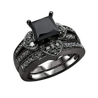 Huachen Square Black Zirconia Bridal Love Rhinestone годежен пръстен, пълен диамантен циркония пасианс пръстен Черен 8