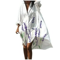 Yubatuo дамски бутон надолу флорален принт плаж с дълъг ръкав покрива риза рокля с джобове