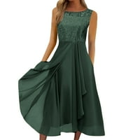 Рокли за жени без ръкави летни рокли maxi кръгло деколте A-line отпечатани момичета леки и тънки рокли зелени 4xl
