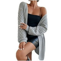 Aherbiu дамски жилетки пуловер якета падат небрежен дълъг ръкав отворен предни плоски палта изходни плътни цветове