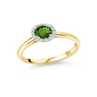 Gem Stone King 0. Ct Green Chrome Diopside White създаде сапфир 10k жълто златен пръстен с бяло злато