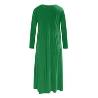 Сладки рокли за жени свободни дълги ръкав дълъг рокля кръгла шия асиметричен люлеещ се слой плаж дълга рокля зелено l