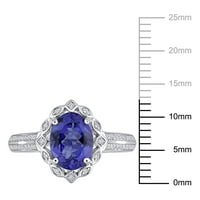 Миабела Дамски 1-КТ овално изрязан Танзанит КТ кръгъл шлифован диамант 14кт Бяло Злато хало пръстен