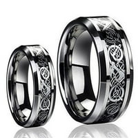 Неговият и нейния волфрамов карбид келтски възел Дракон дизайн въглеродни фибри инкрустация сватбена лента за сватбена лента на