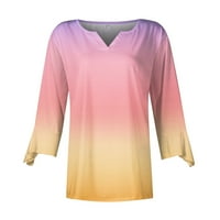 Женски разхлабени върхове модни елегантни ежедневни спокойни момичета градиент пуловер дрехи есен пролет V Вратни ръкави ризи розов XL