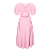 Плажни рокли за жени слънчева рокля квадратно деколте с къс ръкав отпечатан розов XL