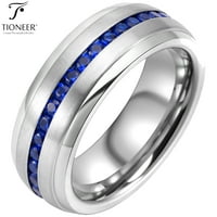 Волфрамов карбид сребърна сватбена лента w синьо или червено кубик циркония вечността стил w стъпалови краища пръстен пръстен