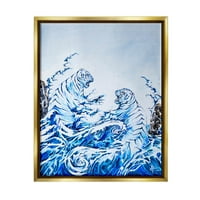 Дуел С Тигри Океански Вълни Животни И Насекоми Живопис Метални Златни Рамки Изкуство Печат Стена Изкуство