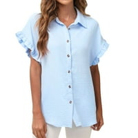 Жени блуза лято къса ръкав дантелена ръкав риза с v-образно деколте шифон риза топ блузи де моджер елегантни