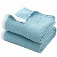 Памучен муслин одеяла 4-слоево сини одеяла за диван в леглото, термично одеяло за възрастни леко меко дишащо одеяло за хвърляне