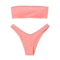 Комплект от две части разделени бански костюми Лятен плаж секси бански костюми без презрамки бикини плувни дрехи Размер L Pink