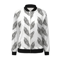 Symoid Womens Coats & Jackets- Якета Флорални отпечатани с цип с дълъг ръкав Изрязани якички с лека стойка за изходни дрехи