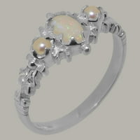 Британски направени стерлинги сребро естествен опал и култивирани перлени женски пръстен - Опции за размер - размер 10