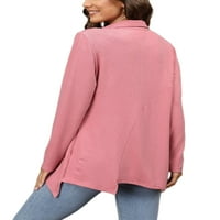 Дамски бомтоу дами ежедневни туника блуза плътно цвят свободна тениска работа нередовен подгъва v Врат тий розов 2xl