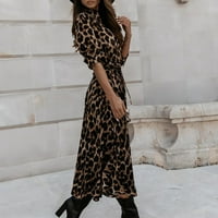 Модна отпечатана дълга рокля на яка единична леопардова рокля къси рокли за тийнейджъри лятна парти рокля