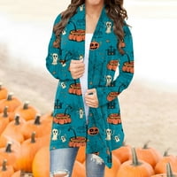 Женски палта небрежно Хелоуин печат яке със средна дължина жилетка палто