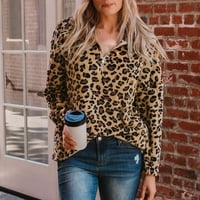 Зимни палта на Kakina S за жени, женски леопардов принт с дълги ръкави с дълги ръкавици с какари с цип от цип жълт, l