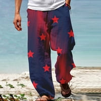 Панталони с широки крака за мъже ежедневни торбисти еластични талии звездни ивици от печат летни салони панталони с джобове