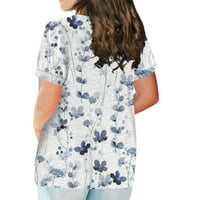 Gdfun Summer Tops Женски бутон за риза с къс ръкав плюс размер тениска Цвете отпечатани ежедневни върхове