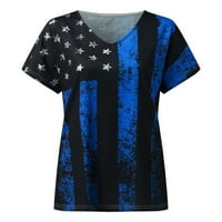 Американски върхове на знамето за жени тениски Ръчно рисувана V Neck Tee Pullover къс ръкав 4 юли Жени тениска черна XL