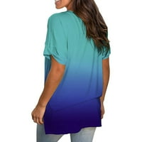 ризи с къс ръкав на Fartey за жени модерни градиентни печат просторен тениски с джобни непрекъснати V Neck Short Luese Tops