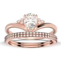 Великолепна минималистичен 2. Карат круша нарязана диамант Moissanite Уникален годежен пръстен, достъпен сватбен пръстен, две съвпадащи ленти в 10k твърд розов златен по?