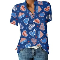 Apepal Women Tops Buttons V-образно печат риза Лятна ежедневна къса ръкав Женски ризи