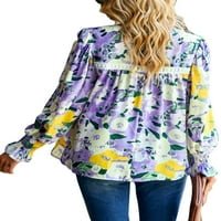Тениска на niuer за жени флорални върхове на печат екипаж на врата туника блуза ежедневни тий тениски тениска лилаво s