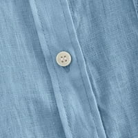 Женски ежедневни копчета за копче памучно бельо с дълъг ръкав v Врат блуза Лека удобна работна офис върхове с джобове