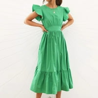 Женски тенденции за разчистване на рокли жени Лятна ежедневна безкрайна твърда превръзка без ръкави с рокля от ръба зелена XL A1561