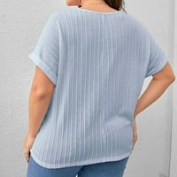 Плюс размери върхове за жени кръгла шия с къс ръкав туника риза солидна небрежна свободна удобна лято излизане от блузи тениски