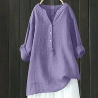 Auroural дамски клирънс за дрехи за жени с v-образно деколте с дълъг ръкав с разхлабени копчета памук и бельо туника летни ризи
