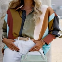 Acelitt дамски блузи контрастни раирани риза с дълъг ръкав бутон надолу ризи големи блузи върхове върхове