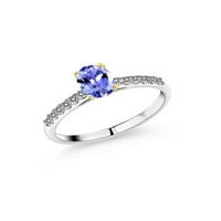 Gem Stone King 0. Ct Blue Tanzanite White Diamond 10K бял златен пръстен с жълто злато Prongs