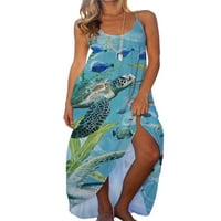Avamo Women Strappy Slip Ressions Turtle Print Summer Beach Sundress Sleeveless Long Maxi Dress Ladies Hawaiian Dailywear 13