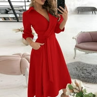 Daznico Womens Fashion Pure Color V-Neck Liking Slim Body Wrap дълга рокля червено XXL