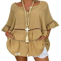 Женски лятен топ хлабав бохо блуза в ръкав с v-образно деколте кухли голям размер Топ масивен цвят люлееща се риза за жени khaki