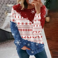 Коледни ризи за жени Сладки отпечатани дълги ръкав пачуърк суичъри Суитчърс случайни пуловер върхове плюс размер суичър от екипаж