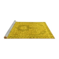 Ahgly Company Machine Pashable Indoor Round Персийски жълти традиционни килими, 6 'кръг