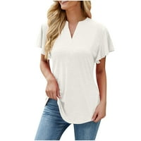 Оалиро блузи и ризи с копчета жени жени блузи и върхове модни жени V-Neck Пласен цвят с къс ръкав лапета върхове бяло