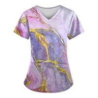 Дамски блузи V-образни небрежни блузи отпечатъци жени тий тийнейф летни върхове лилави 5xl