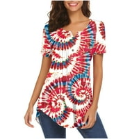 Дамски върхове с къси ръкави Дами блуза за независимост отпечатани летни туники върхове v-образни модни червени l