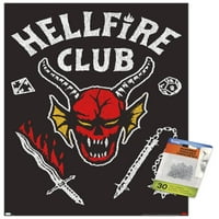 Netfli Stranger Things: Сезон - Плакат за стена на Hellfire Club с бутални щифтове, 14.725 22.375